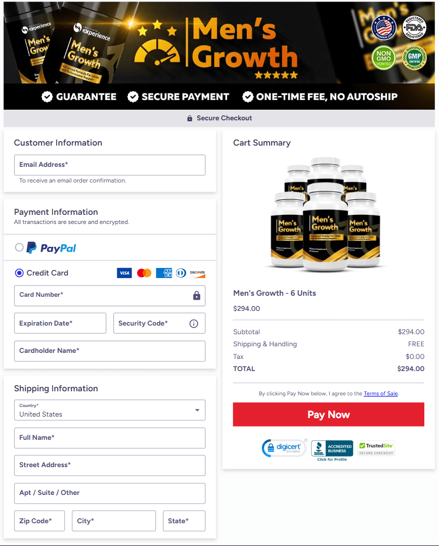Men's Growth order page